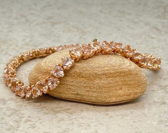 Morganite Tennis Bracelet Heart Cut with Genuine Gems, Safety Clasp, Safety Clasp, Lifetime Care Plan Included, Genuine Gems LS6591