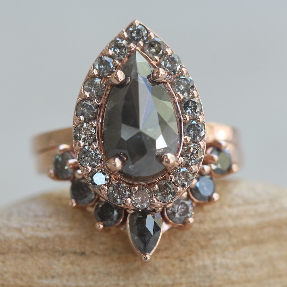 Salt and Pepper Diamond Engagement Ring Pear Shape With Etsy