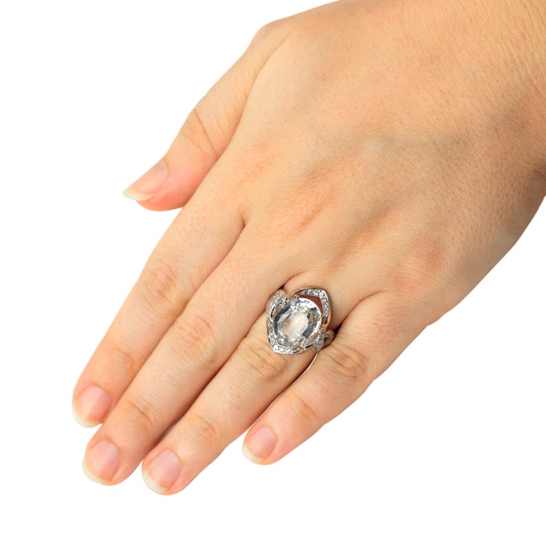 White Sapphire Engagement Ring 10 carat Oval White Sapphire Etsy