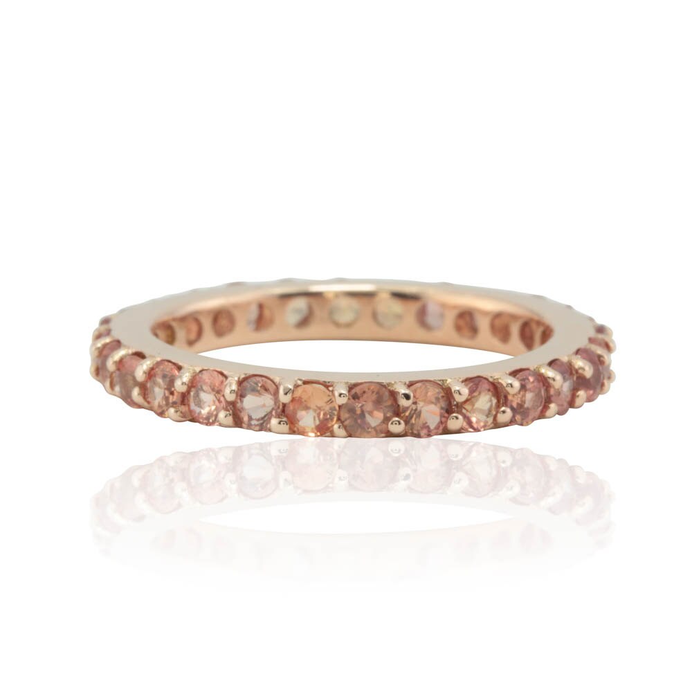 Peach Sapphire Ring Rose Gold Eternity Wedding Band with Etsy