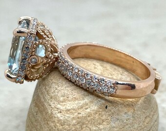 Princess Cut Aquamarine Engagement Ring With Diamond