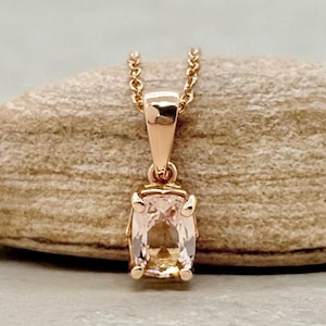 Rectangular Cushion Morganite Pendant, Dainty Filigree Bridal Jewelry, Lifetime Care Plan Included, Genuine High Quality Gem LS5687