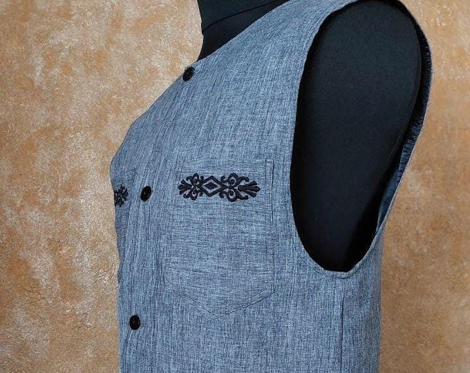 Demiseasonal vest for the priest. Fabric linen-gabardine. Embroidery "Rhombus". 4 pockets. Church clothes. Embroidered church clothes.