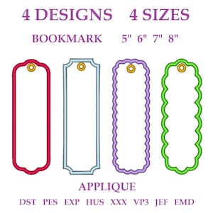 Embroidery files "Bookmark". Applique. Set of rectangular bookmarks. Machine Embroidery bookmark tag. Blank template for a name bag tag.