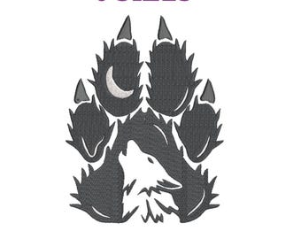 Embroidery files "Wolf paw print". Embroidery Wolf print. Embroidery designs animal symbol. Machine embroidery patterns Wolf paw track.