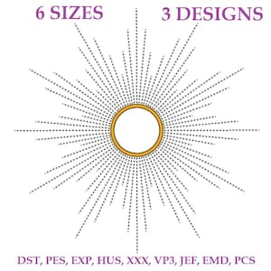 Embroidery files Rays. Embroidery design Sunbeams. Radiance embroidery pattern. Machine embroidery design Sun. Embroidery border, frame.