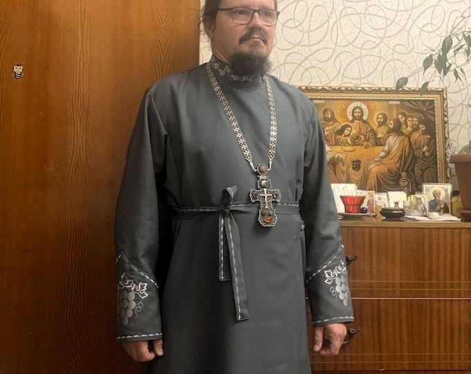 Slavic Lower cassock made of gabardine with embroidery “Grapes” for a priest. Orthodox lower cassock. Inner cassock. Russian cassock.