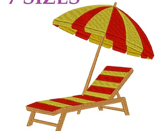 Embroidery files "Lounger". Machine embroidery design of a sun lounger and umbrella. Beach chair. Embroidery patterns: summer, vacation.