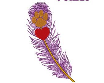 Embroidery files "Love for cats". Embroidery bird delicate feather, small cat paw print and tiny heart. Machine Embroidery designs feather.