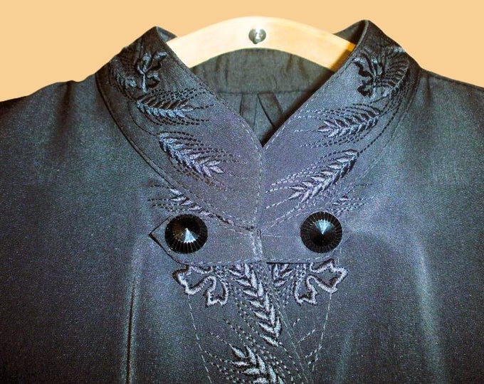 Greek Inner cassock. Embroidery “Spikelets” and “Rose”. Lower cassock with embroidery. Fabric: Black wet silk (photo). Greek lower cassock.