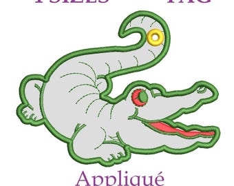 Embroidery files "Baby Crocodile". Applique for labels. Bag tag. Blank template for a name tag. Machine Embroidery alligator for hang tag.
