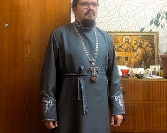 Anteri Slavic Inner cassock made of gabardine with embroidery “Grapes” for a priest. Orthodox lower cassock. Lower cassock. Russian cassock.