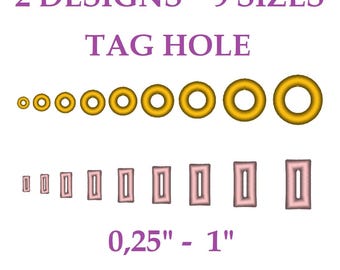 Embroidery files "Tag Hole". Embroidered tag hole on labels, hang tags, hang hole for hanging tags. Cutout on the label for hang tag.