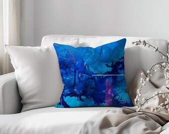 Blue Splash Abstract Pillow, Abstract Painting Pillow, Turquoise Decor Pillow, Abstract Decorative Pillow