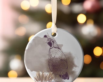 Quail Ornament, Quail Watercolor Ornament, Birding Ornament, Bird Lover, Holiday Decor, Bird Lover Gift, Bird Watching Gift