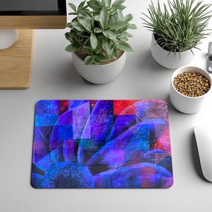 Purple Daisy Mouse Pad (Rectangle), Abstract Daisy Painting Mouse Pad, Purple Flower Office Decor, Daisy Christmas Gift For Her