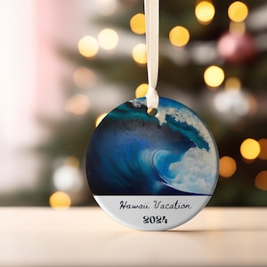 Personalized Wave Ornament, Beach Ceramic Ornament | 2024 custom ornament, Holiday Gift, Engagement Ornament, Christmas Ocean Ornament