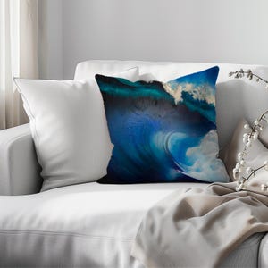 Crashing Wave Pillow, Wave Painting Pillow, Blue Wave Pillow, Ocean Wave Throw Pillow, Decorative Wave Pillow, Cresting Wave Pillow