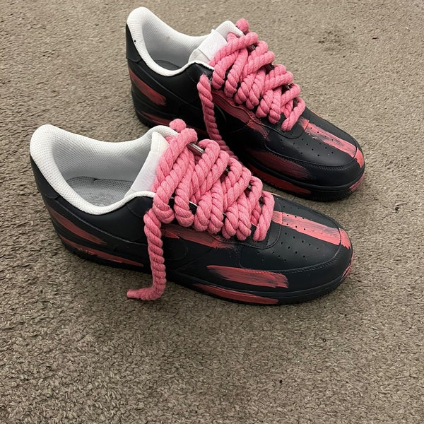 Custom air force 1 shoes grey hand paint shoes rope lace custom air force 1 white shoes pink rope lace