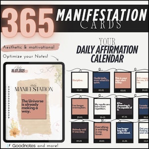 365 Manifestation Cards • Daily Affirmation Calendar • Digital Self Love Quotes • Motivation & Mindset • iPad Planner, Journal Printable