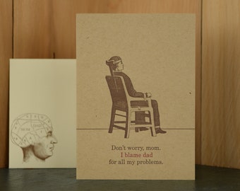 Blame Dad - letterpress Mother's Day card