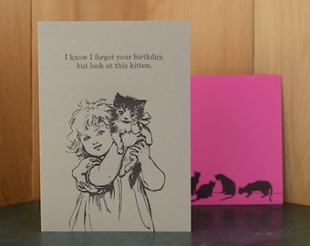 Kitten Belated Birthday - letterpress birthday card
