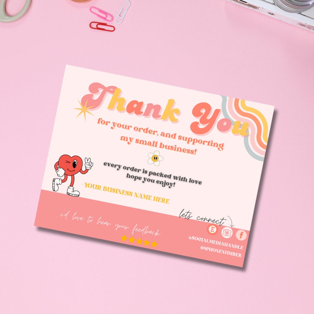 Groovy/retro Thank You Card Template Small Business Editable DIY - Etsy