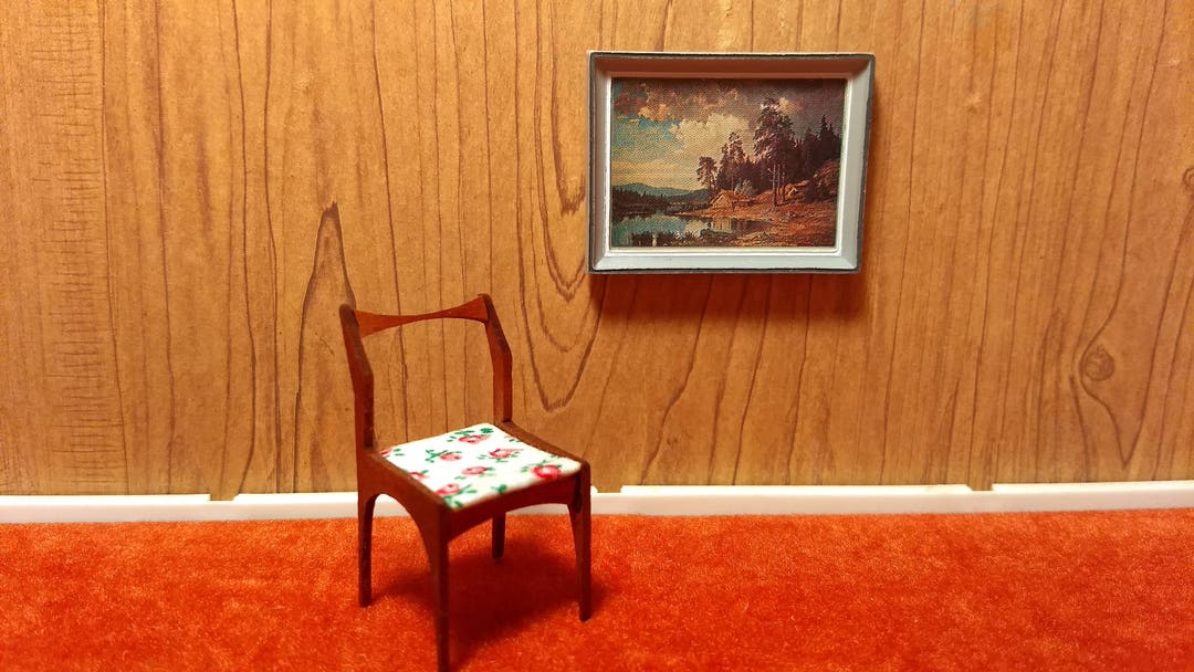 Rooms in Miniature Desk Chair With Rosette Fabric Seat 124 Etsy