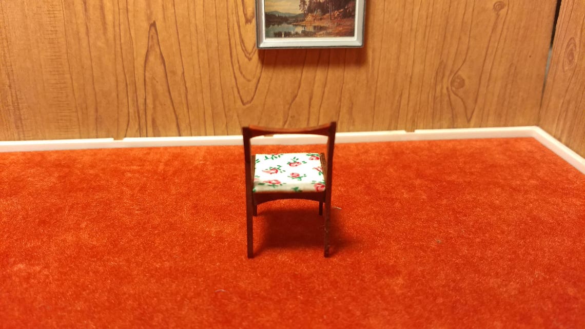 Rooms in Miniature Desk Chair With Rosette Fabric Seat 124 Etsy