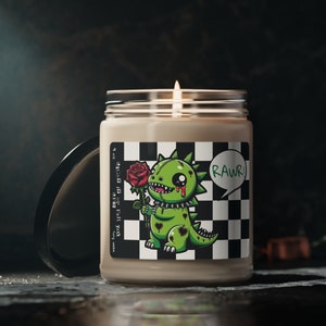 Dino RAWR Candle/I Love You Gift For Her/For Him/Scented Soy Candle 9 oz./Dipped in Punk and Emo Vibes