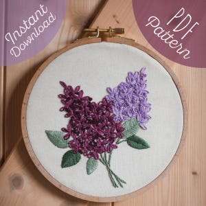 Lilac Hand Embroidery PDF Pattern | New Hampshire State Flower | Intermediate Embroidery Design | Instant Download | DIY Lilacs Design