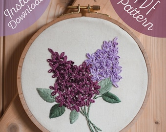 Lilac Hand Embroidery Pattern: DIY Floral Design (PDF Pattern)