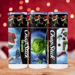 The Grinch Chapstick Skinny Tumbler, The Grinch 20oz Tumbler, The Grinch Tumbler, The Grinch Sublimation Tumbler, Christmas Gift, Handmade