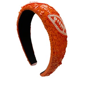 Orange Beaded Football Headband | Game Day Hair Accessory with Sequins & Pearls | Sports Fan Spirit Wear