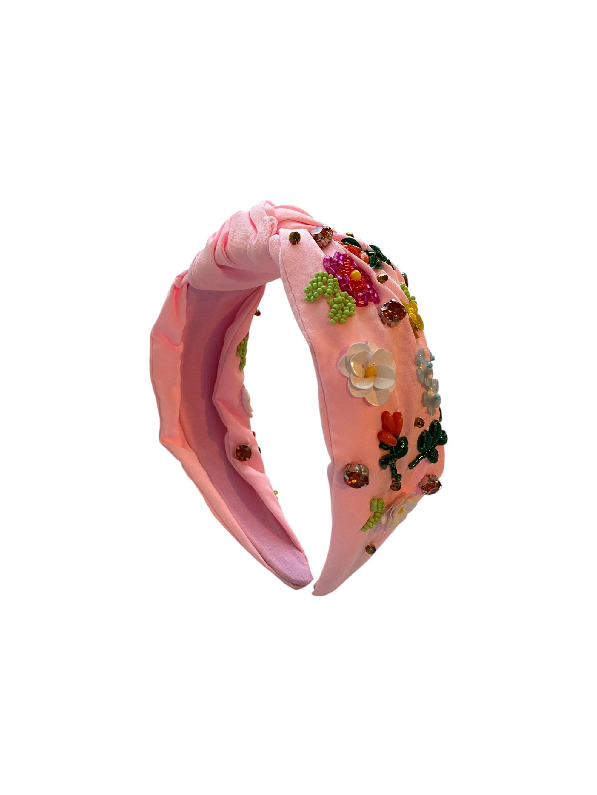 Pink Beaded Floral Headband | Spring Garden Hair Accessory  display picture 2