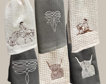 Western Decorative Towels! Boot stitch, Reining, Highland Cow, Western Pleasure Horse.