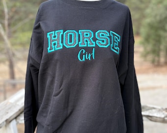 Pferdemädchen Besticktes Sweatshirt mit Rundhalsausschnitt