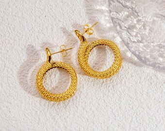 Gold Snake Hoop Earrings: Stainless Steel Animal Jewelry