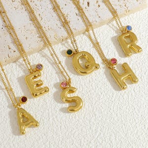 Colgante de piedra de nacimiento de carta de globo -Colgante de piedra de nacimiento - Collar de letras de burbujas - Collar de oro - Collares de mujer - Regalos para ella