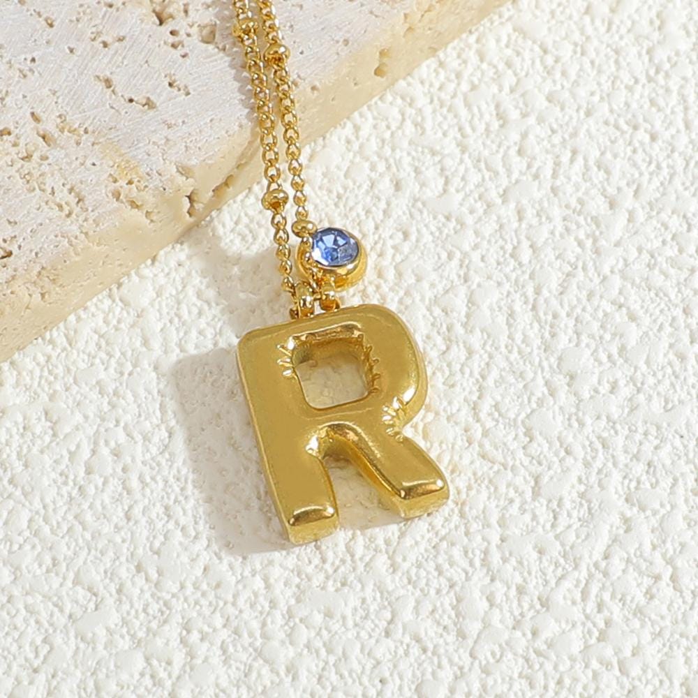 Unique Balloon Letter Birthstone Pendant - Personalized Bubble Letter Necklace - Elegant Gold Necklace for Women - Ideal Gifts for Her