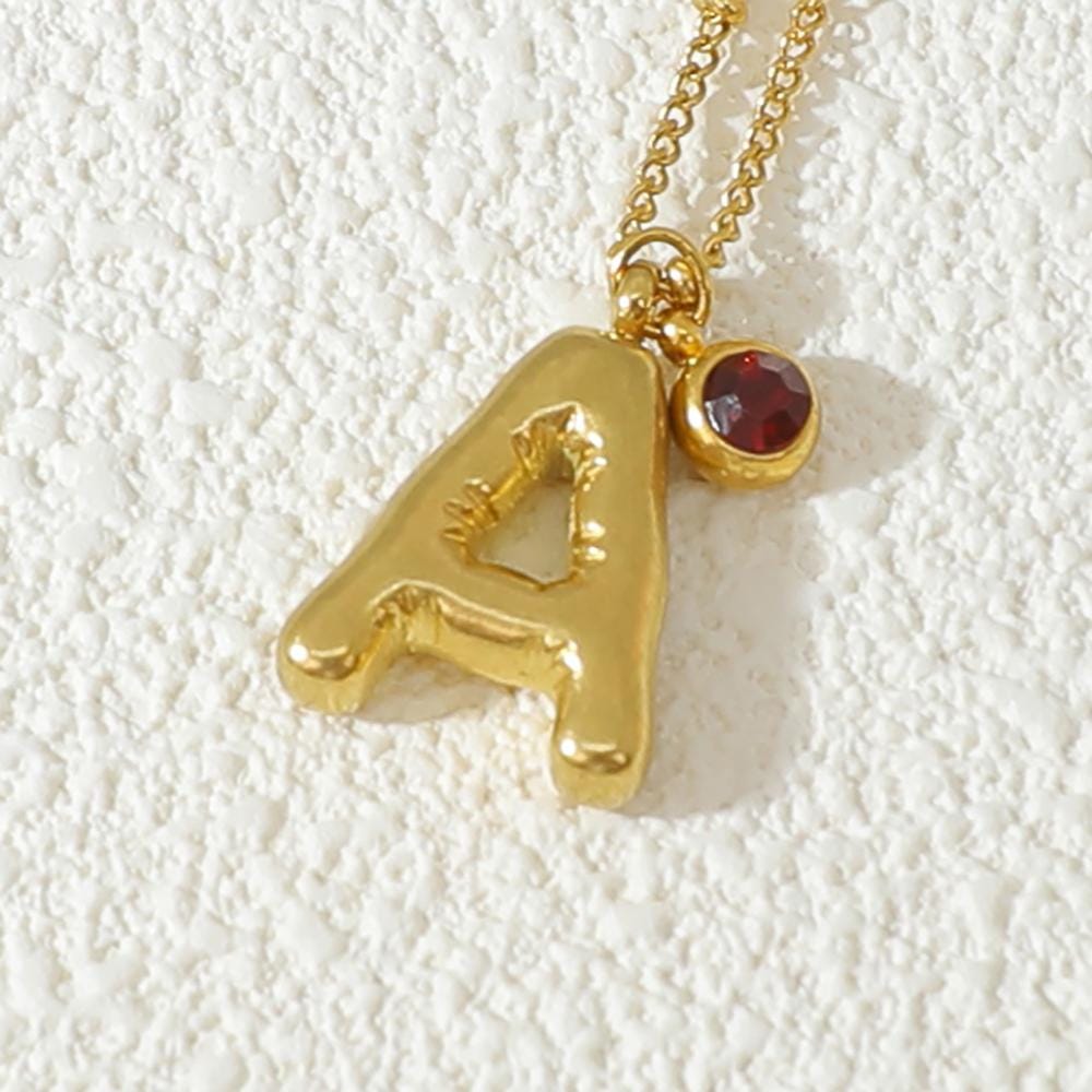 Unique Balloon Letter Birthstone Pendant - Personalized Bubble Letter Necklace - Elegant Gold Necklace for Women - Ideal Gifts for Her