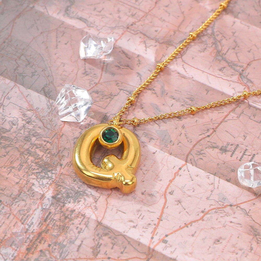 Unique Balloon Letter Birthstone Pendant - Personalized Bubble Letter Necklace - Elegant Gold Necklace for Women - Ideal Gifts for Her
