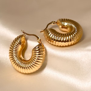 18K Gold Filled Earrings, Hoop Earrings, Bamboo Earrings, Gold Threaded Hoop Earrings, Mom Earrings, Best Gift For Her