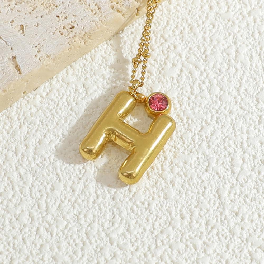 Unique Balloon Letter Birthstone Pendant - Personalized Bubble Letter Necklace - Elegant Gold Necklace for Women - Ideal Gifts for Her