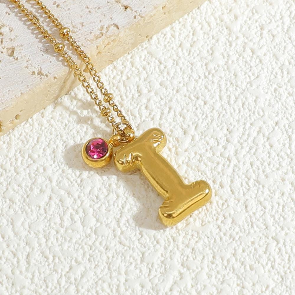 Unique Balloon Letter Birthstone Pendant - Personalized Bubble Letter Necklace - Elegant Gold Necklace for Women - Ideal Gifts for Her