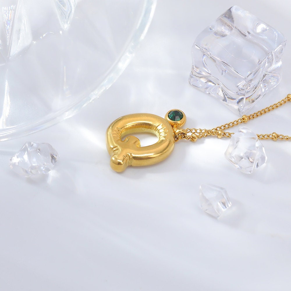 Unique Balloon Letter Birthstone Pendant - Personalized Bubble Letter Necklace - Elegant Gold Necklace for Women - Ideal Gifts for Her