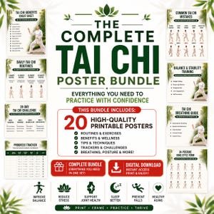 Tai Chi Workout Bundle Printable, 20 Page Exercise Guide, Chair Tai Chi, Walking Tai Chi for Seniors and Beginners, Balance & Mobility PDF
