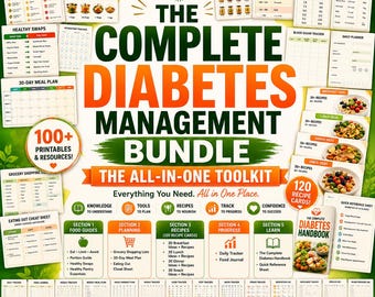 The Complete Diabetes Toolkit | 100+ Printables, Diabetes Handbook, Meal Planner & Recipe Cards