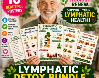 Lymphatic Detox Bundle | 10 Printable Posters | Lymphatic Food List | Lymphatic Drainage Diet | Healthy Lymph Flow | Instant Download
