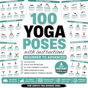 Yoga Poses Cheat Sheet Printable | Yoga Pose Library | Daily Yoga Practice PDF | Fitness Wall Chart | Instant Download